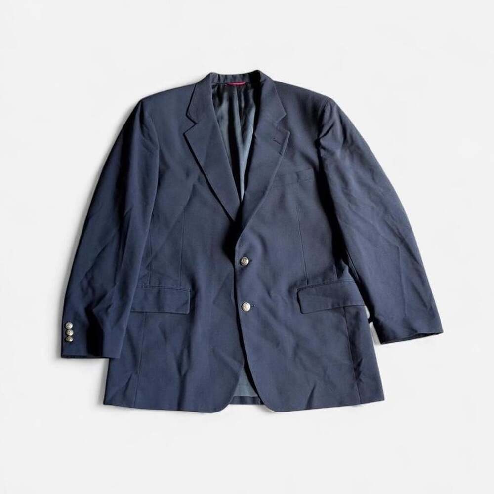 Jos A Bank Blazer 44L Navy Blue Gold Silver Button Vintage 80s 90s Wool